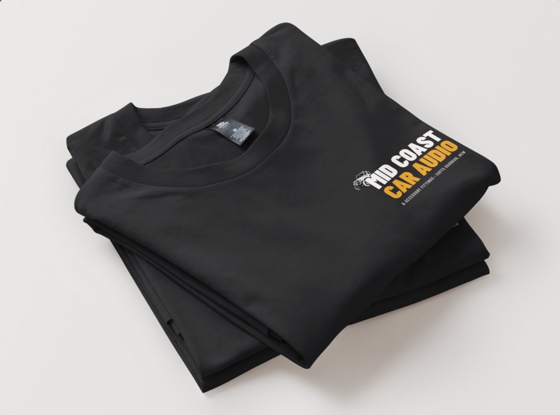 Folded MidCoast Car Audio t-shirts