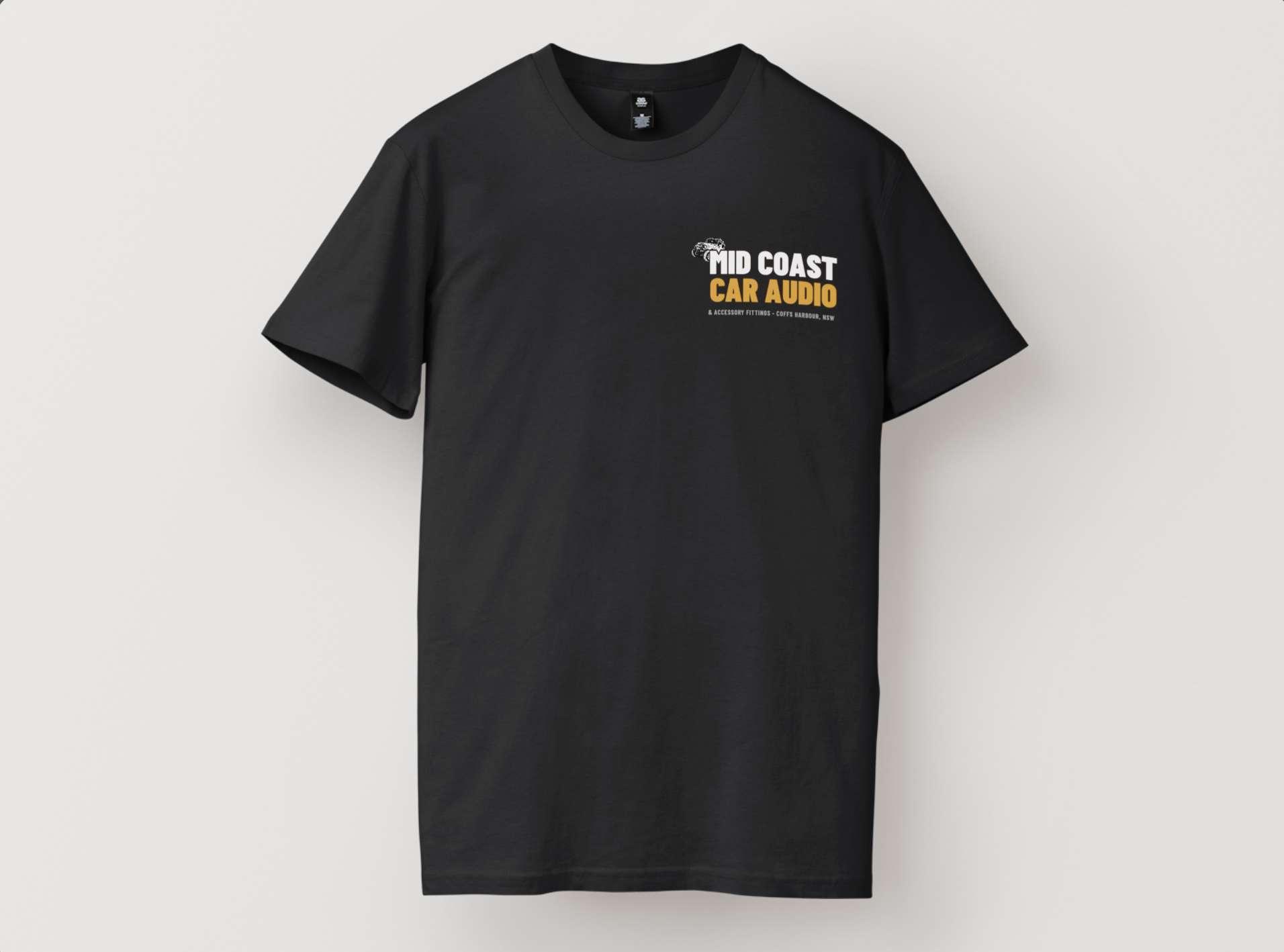 MidCoast Car Audio branded t-shirt — front